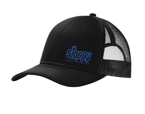 Black Sloppy Snapback logo hat w/ blue logo